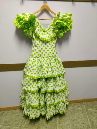 Vestido Flamenca Lunares Verde y Blanco