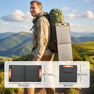 Cargador Solar 100W, Cargador Solar Plegable Con Conexión USB-A Y USB-C para Carga Rápida De Smartphones Y Tablets, Impermeable IP67, Negro