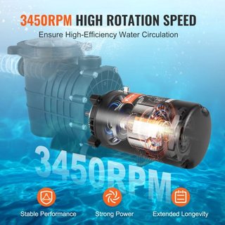 Motor de Bomba de Piscina de 0.75 HP, Marco 56J, 115V(8 Amperios)/230V(4 Amperios) 3450 RPM, 60Hz, Factor de Servicio 1.5, Condensador 80μF/250V, Motor de Reemplazo de Flange Redonda de Rotación CCW