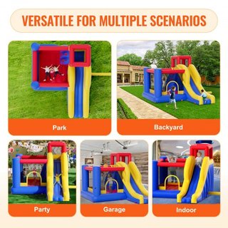 Castillo Inflable, Trampolín de Juego de Alta Calidad para Exterior, Saltador con Ventilador, Tobogán y Bolsa de Almacenamiento, Castillo Saltarín Familiar para el Jardín, para Niños de 3 a 8 Años...