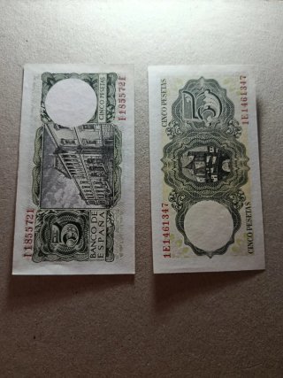 Lote 2 Billetes 5 Pesetas 1951 y 1954 SC
