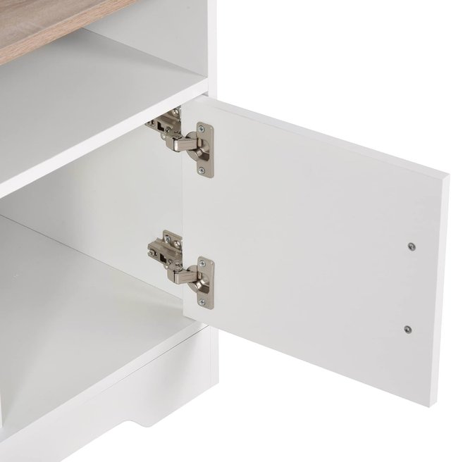 Mueble TV Con 3 Compartimentos Abiertos, 2 Armarios Y Superficie, Mueble para TV Hasta 50" en Aglomerado, 105X40X52Cm, Blanco Y Madera