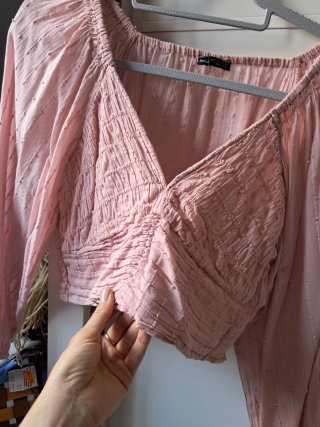 Top crop Boho rosa