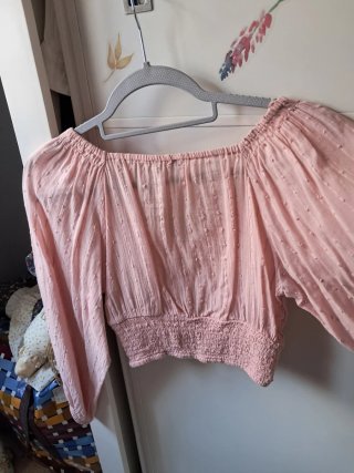 Top crop Boho rosa