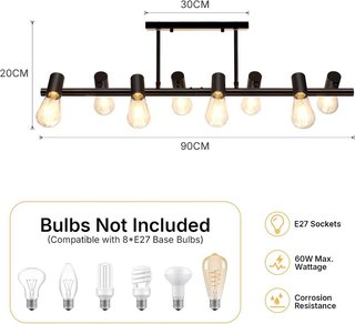 VIVALET Lámpara 8 luces E27 Altura Giro 350° Negro