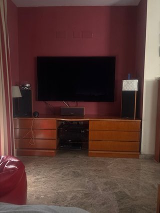 Mueble modular salón madera y cristal