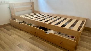 Cama individual madera 90x190 con 1 cajón