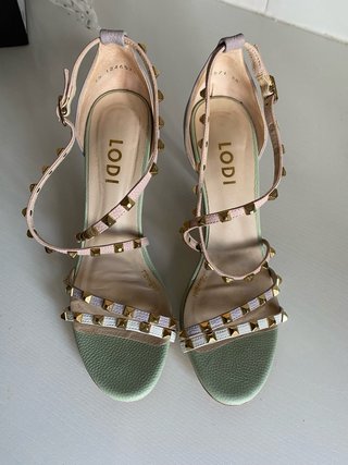 Sandalias Lodi Tacon Talla 38 Verde y Rosa