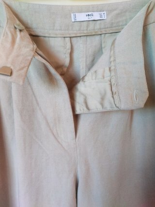 Pantalón Palazzo Midi de lino Mango Suit Beige