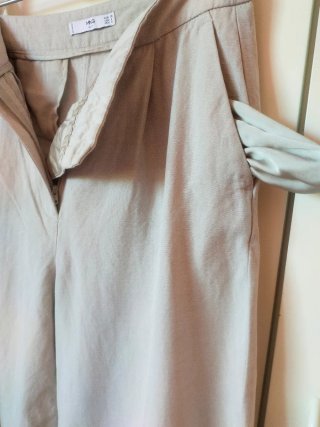 Pantalón Palazzo Midi de lino Mango Suit Beige