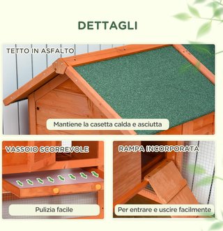 Gallinero de Madera Prefabricado con Nido para Poner Huevos y Bandeja Extraíble para Jardín, 170X74X106 Cm, Naranja y Verde