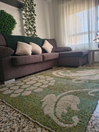Alfombra de salón beige y verde