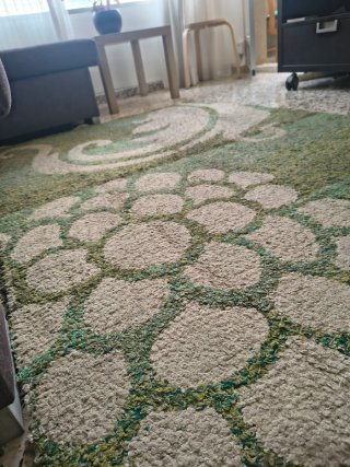 Alfombra de salón beige y verde