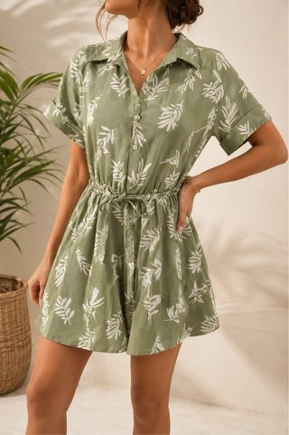 Vestido Zara hojas verde y beige