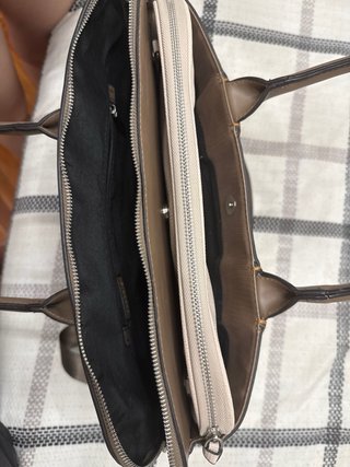 Bolso Maletín Piel Texturizada Marrón y Beige