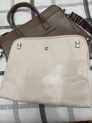 Bolso Maletín Piel Texturizada Marrón y Beige