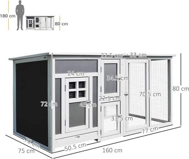 Gallinero Exterior con Techo Impermeable, Área de Correr, Zona de Nidificación, Madera, 160X75X80Cm