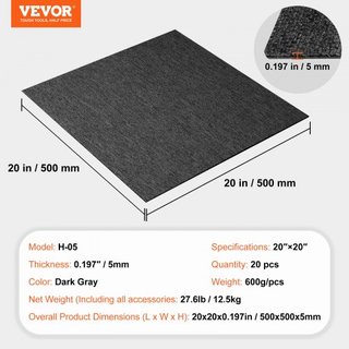 Losas de Alfombra Reutilizables, Cuadrados de Alfombra de 20" x 20" con Acolchado Adjunto, Losas de Alfombra Suaves y Acolchadas, Instalación Fácil DIY para Dormitorio, Sala de Estar, Interior y E...