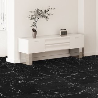 Azulejos de Vinilo Autoadhesivos de 12 x 12 pulgadas, 50 Azulejos de 1.5mm de Grosor, Peel & Stick, Textura de Mármol Negro, Suelo DIY para Cocina, Comedor, Dormitorios y Baños, Fácil para Decorac...
