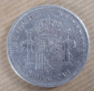 Moneda 5 pesetas en plata, España 1878, * 78 DE M
