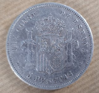 Moneda 5 pesetas en plata, España 1878, * 78 DE M
