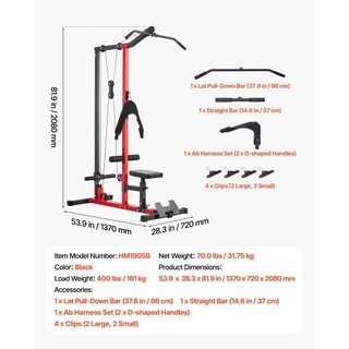 Lat machine, vogatore 3-in-1 con cavo, cavo