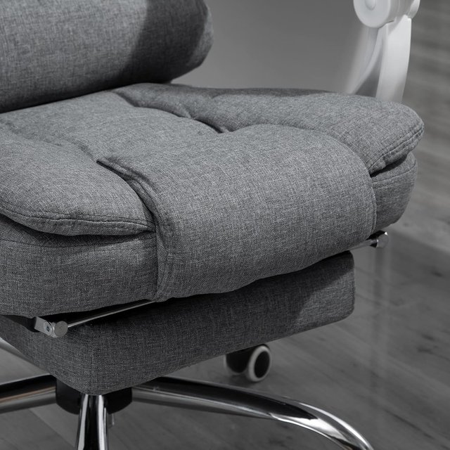 Silla De Oficina Ergonómica Reclinable Con Reposapiés Retráctil, Sillón De Oficina Giratorio Con Altura Ajustable, Respaldo Alto Y Apoyabrazos, En Tela, Gris