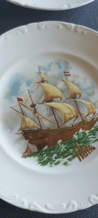 Lote 5 Platos Postre Antiguos Pontesa Barcos