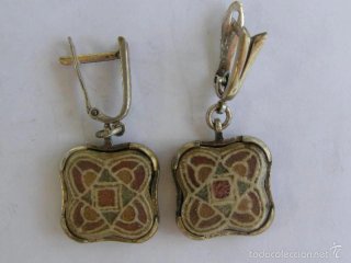 PENDIENTES EN PLATA DE LEY Y CERAMICA DE JOYERO