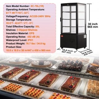 Vetrina refrigerata, 85 litri, 3 ripiani, da banco