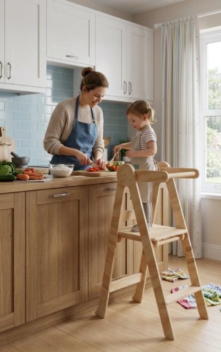 Torre Montessori pieghevole in legno regolabile nuova