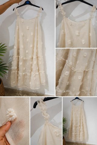 Vestido beige con flores | Talla 46 (1 XL)