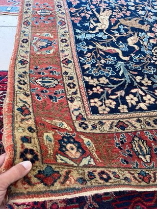 Alfombra persa antigua lana azul y roja