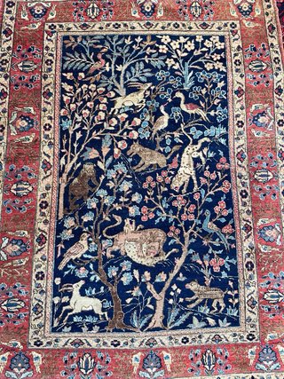 Alfombra persa antigua lana azul y roja