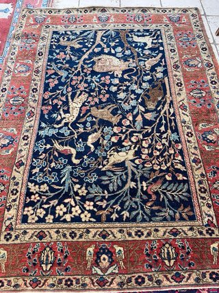 Alfombra persa antigua lana azul y roja