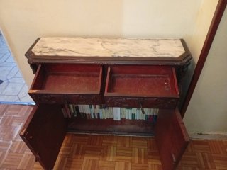 Mueble de entrada de madera y mármol estilo chino
