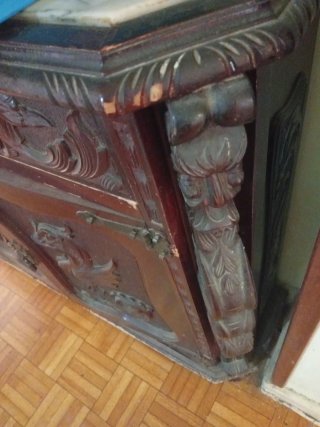 Mueble de entrada de madera y mármol estilo chino