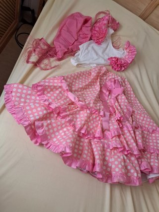 Traje de flamenca niña rosa lunares