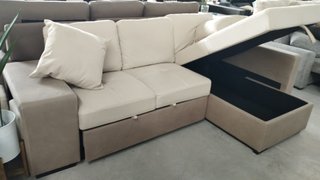 Sofá Cama Beige con Arcón y Puff Chollo!