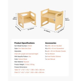 Set Tavolo e Sedia Svezzamento Montessori, Legno p