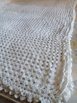 Coperta uncinetto antica bianca letto grande