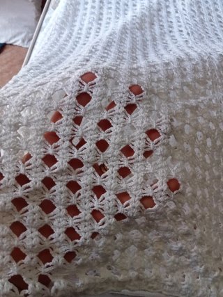 Coperta uncinetto antica bianca letto grande