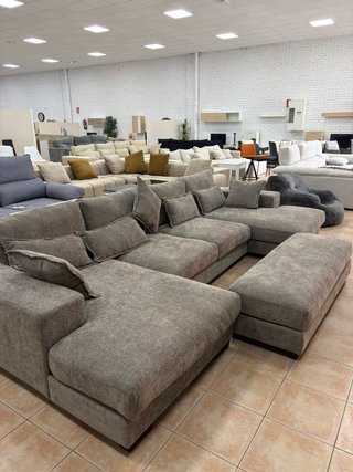 sofá cama rinconera 7 plazas gris antimanhas 368cm