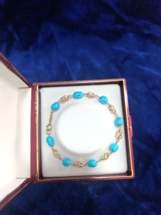 Pulsera Oro 18k Jaulas y Turquesas