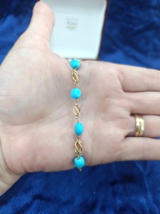 Pulsera Oro 18k Jaulas y Turquesas