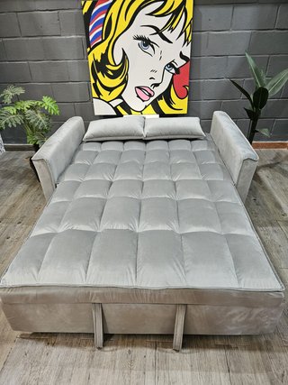 Sofá Cama de 2 Plazas Gris Terciopelo