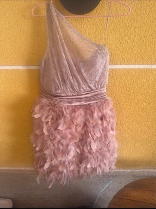 Vestido de fiesta rosa y dorado