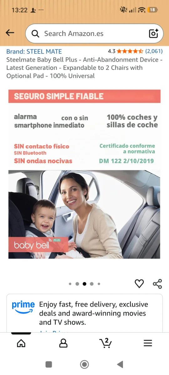 Baby Bell sensor antiabandono coche niños