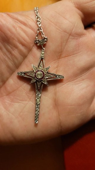 Colgante Plata Antigua Estrella Rubí Diamantes