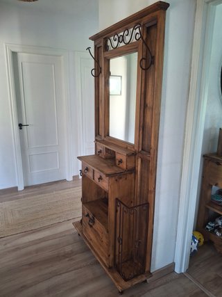 Mueble recibidor rústico mexicano de madera maciza